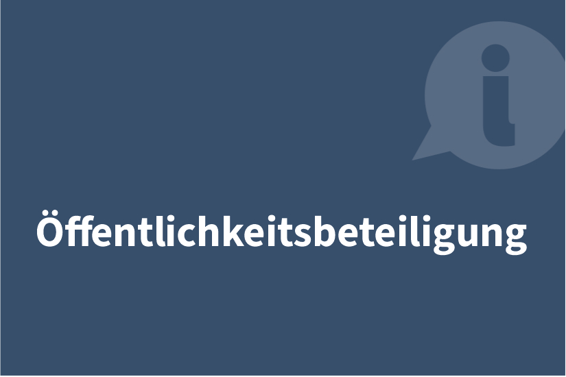 Der Text Öffentlichkeitsbeteiligung in weißer Schrift auf blauem Hintergrund