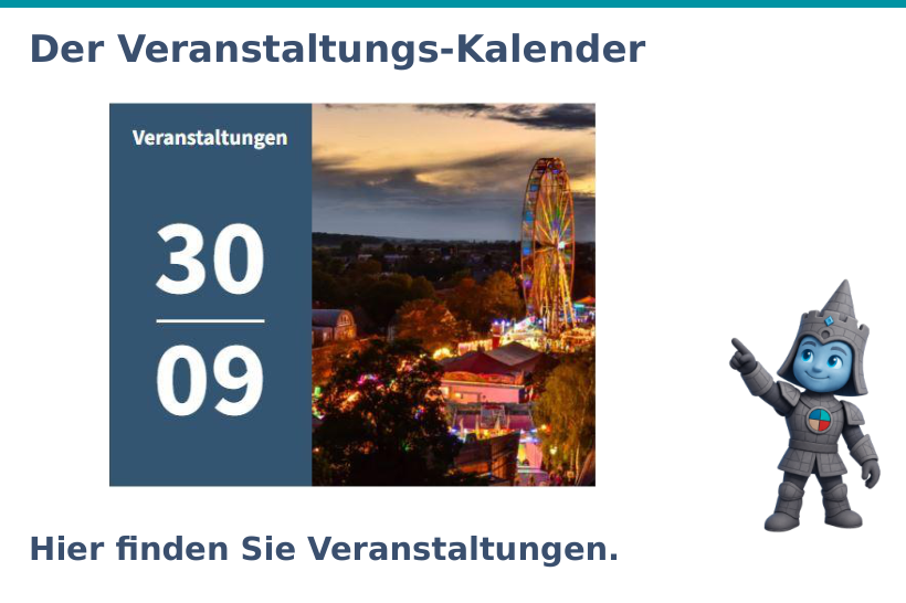 Originalansicht der Veranstaltungskachel mit Datum und Foto. Sie führt zum Veranstaltungskalender.