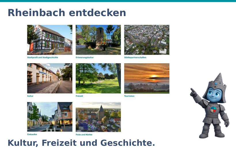 Originalausschnitt der Seite Rheinbach entdecken mit den tatsächlichen Themenbildern und Beschriftungen.