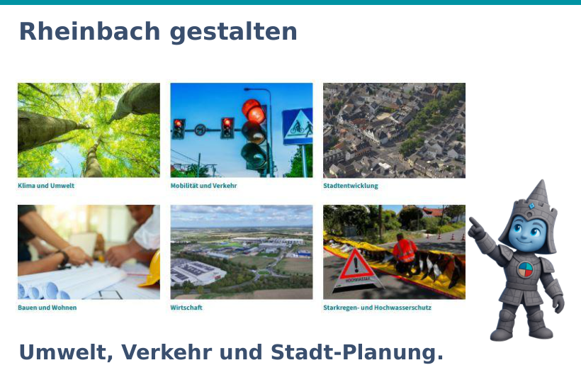 Originalausschnitt der Seite Rheinbach gestalten mit den tatsächlichen Themenbildern und Beschriftungen.